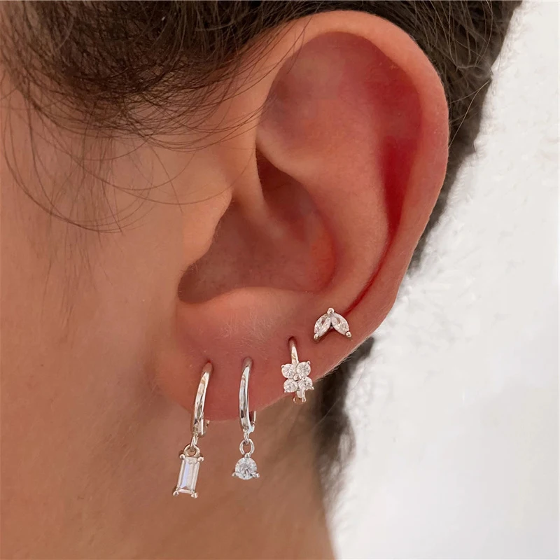 

Exquisite Sliver Color Dangle Earrings for Women Zircon Piercing Stud Hoop Earrings Set Fashion Jewelry Accessories Wholesale