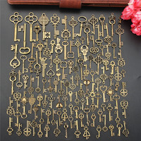 125pcs Vintage Skeleton Keys Antique Bronze Keys Retro Pendant Necklace Fancy Decor DIY Jewelry Necklace Craft Gifts