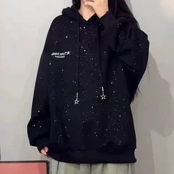 American retro baby girl double hooded sweater autumn and winter new loose letters fashion temperament coat Joker casual coat.