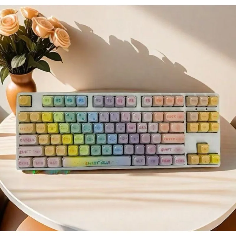 Mifuny Candy Bear Keycaps Custom MOA Height PBT Color Thermal Sublimation Compatible with Mechanical Keyboard Keys for Office