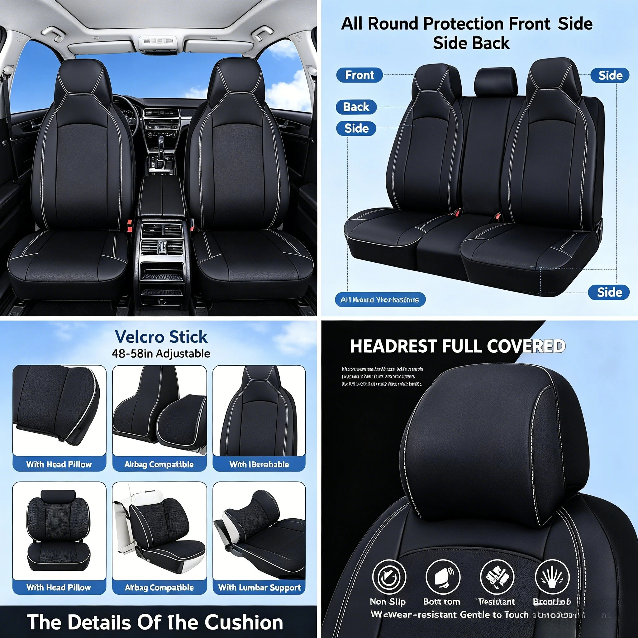 

AUTO PLUS Universal Leather Car Seat Covers High Back Bucket Waterproof Full Set Airbag Compatible