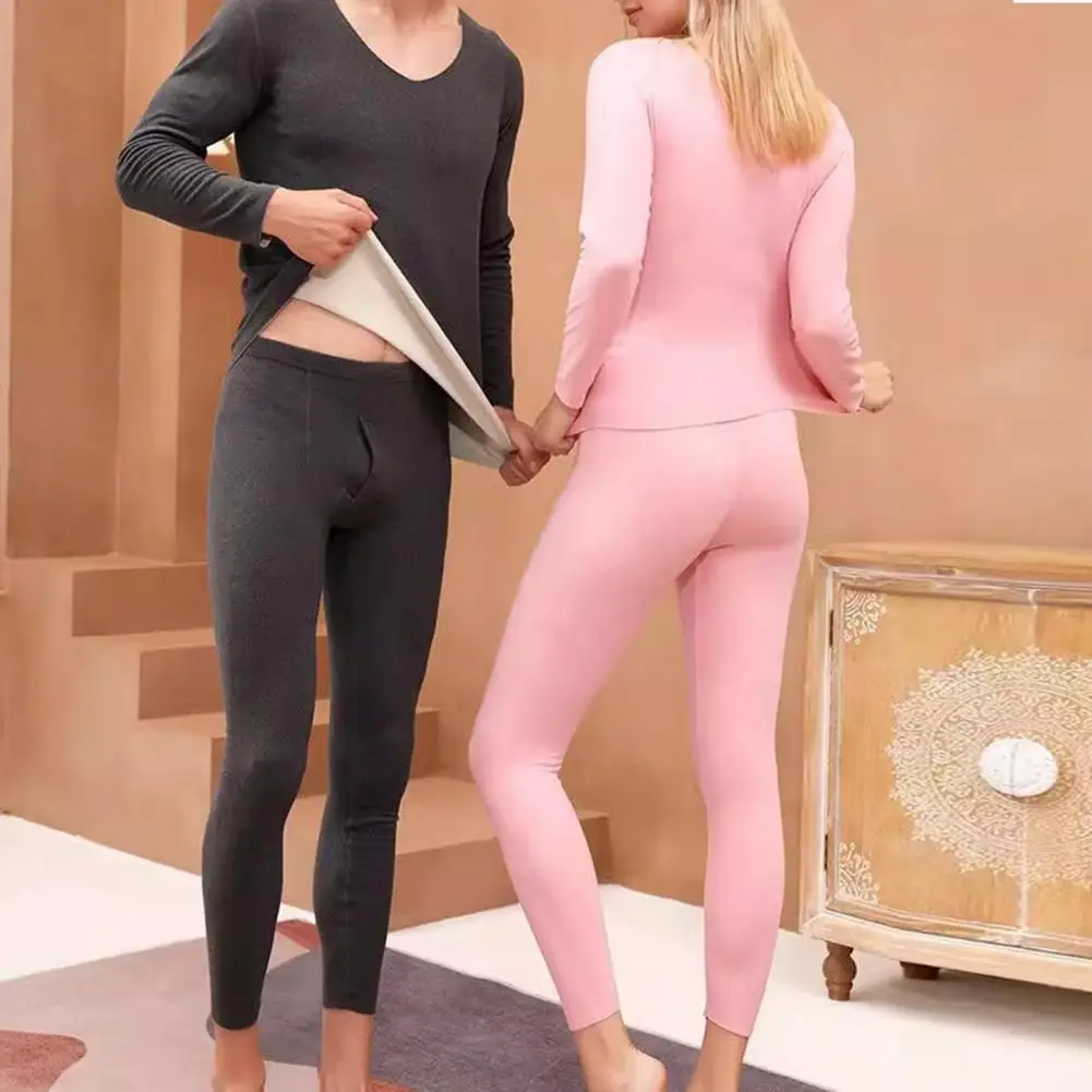 

2 Pcs/Set Winter Woemn Thermal Underwear Set Round Neck Seamless Long Sleeve Warm Slim Fit High Elastic Cold Weather Pajamas Set