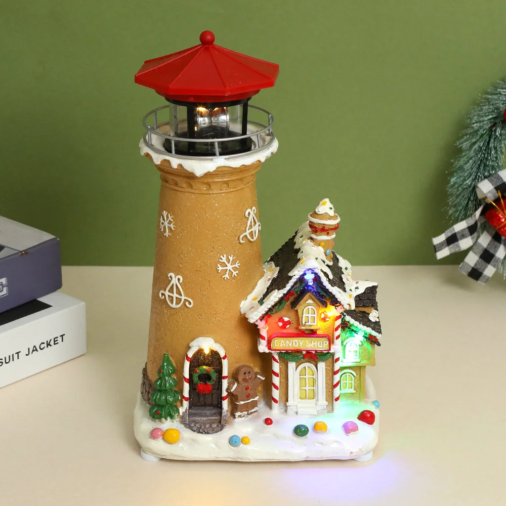 Christmas Style Resin Handicraft Shine Snow House Lighthouse Desktop Ornament Living Room Bedroom Creativity Home Decoration