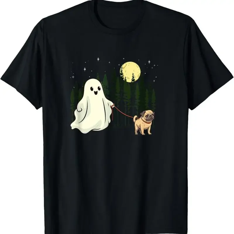 Pug Walking Ghost Halloween Funny Kids Costume T Shirt