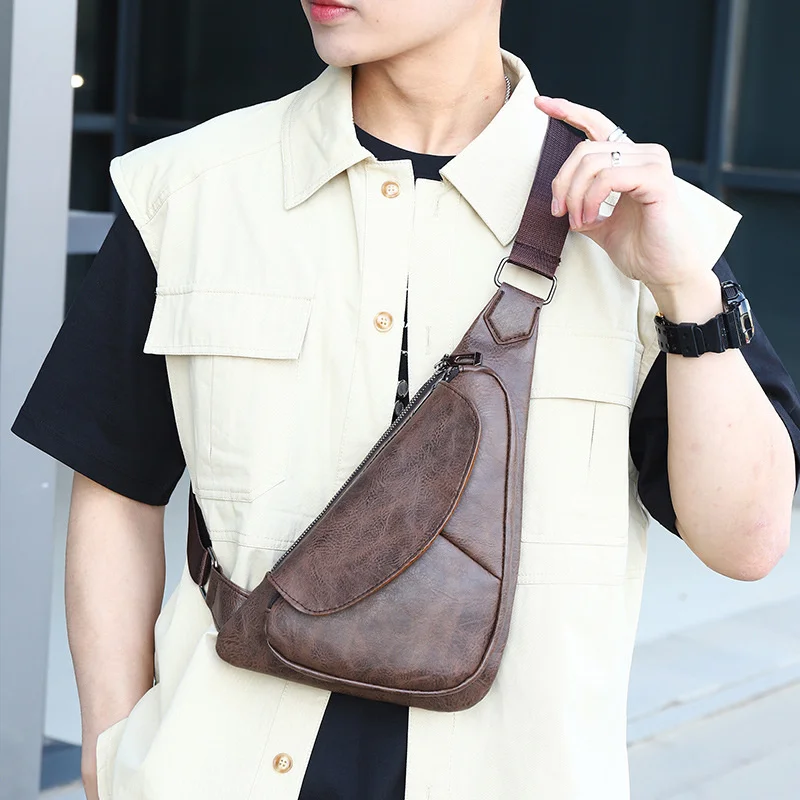 

Fashion Men's Chest Bag Retro Summer Small Personality Dumpling-shaped Casual PU One-shoulder Diagonal Waterproof