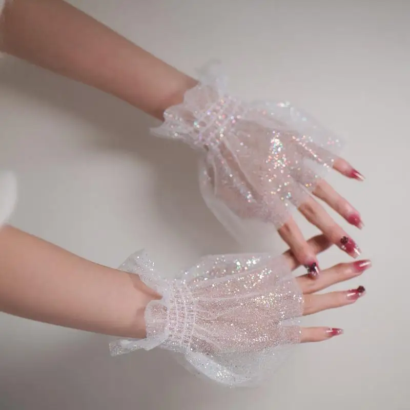 

1 пара перчаток для фото ногтей, искусственные манжеты, сетчатые рукава, блестящие рукава в стиле Лолиты, маникюрный реквизит для фотосъемки, модные аксессуары