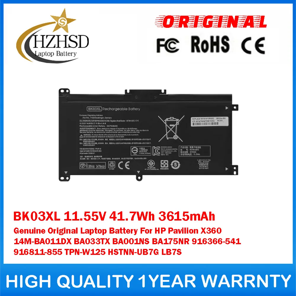

BK03XL 11.55V 41.7Wh 3615mAh Genuine Original Laptop Battery For HP Pavilion X360 14M-BA011DX BA033TX BA001NS BA175NR 916366-541