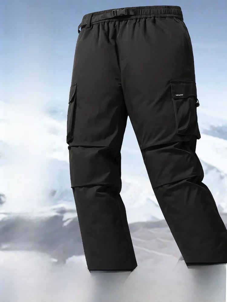 

Snow Flng 2026 Spring Men's down Pants Straight Leg Workwear Faion Bule Waisand Warm Dstring Long Nylon Spandex