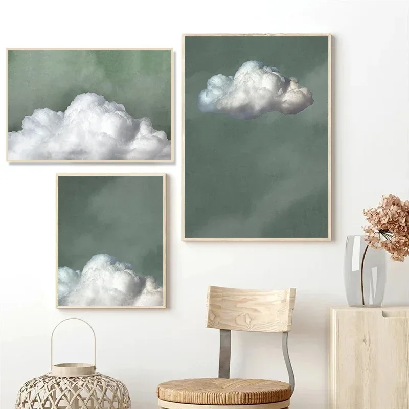 1PCS frameless Vintage Pastel Cloud Poster Beautiful Sky Landscape Canvas Painting Abstract Wall Art for Nursery Living Room Hom