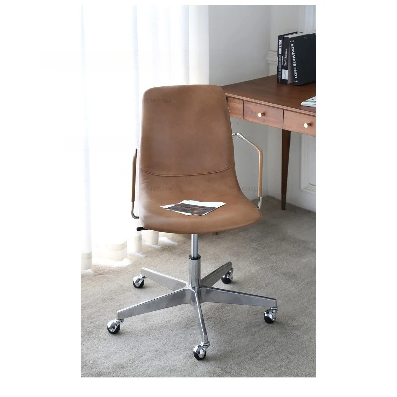 Leather Lifting Household Universal Wheel with Armrest Rotatable Office Chair