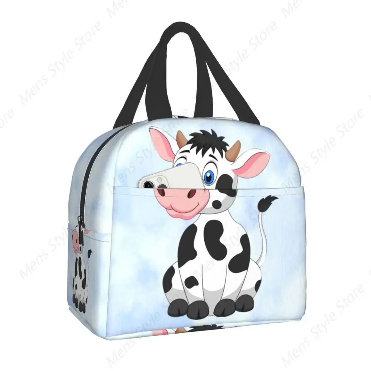 Cute Cartoon Milk Cow Insulated Lunch Bag for Women Leakproof Thermal Cooler Lunch Tote Box For Kids School Children Picnic Food