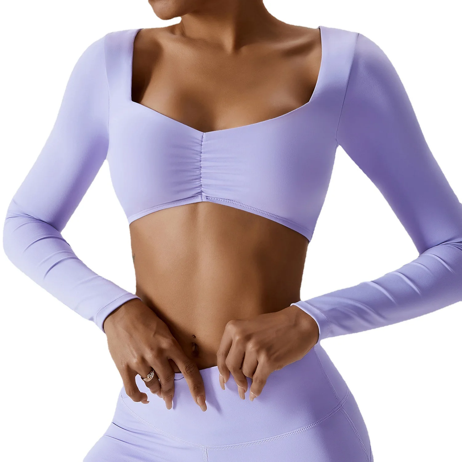 Long Sleeve Yoga Top Women Gym Workout Sport Top for Women 2023 Half Cup Crop Top Compression Shirt Purple Brown Green