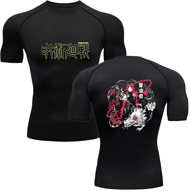 Men's Shirt Fitness Workout Anime Sport Tight Gym T Shirts Athletic Quick Dry Tops Tee Summer