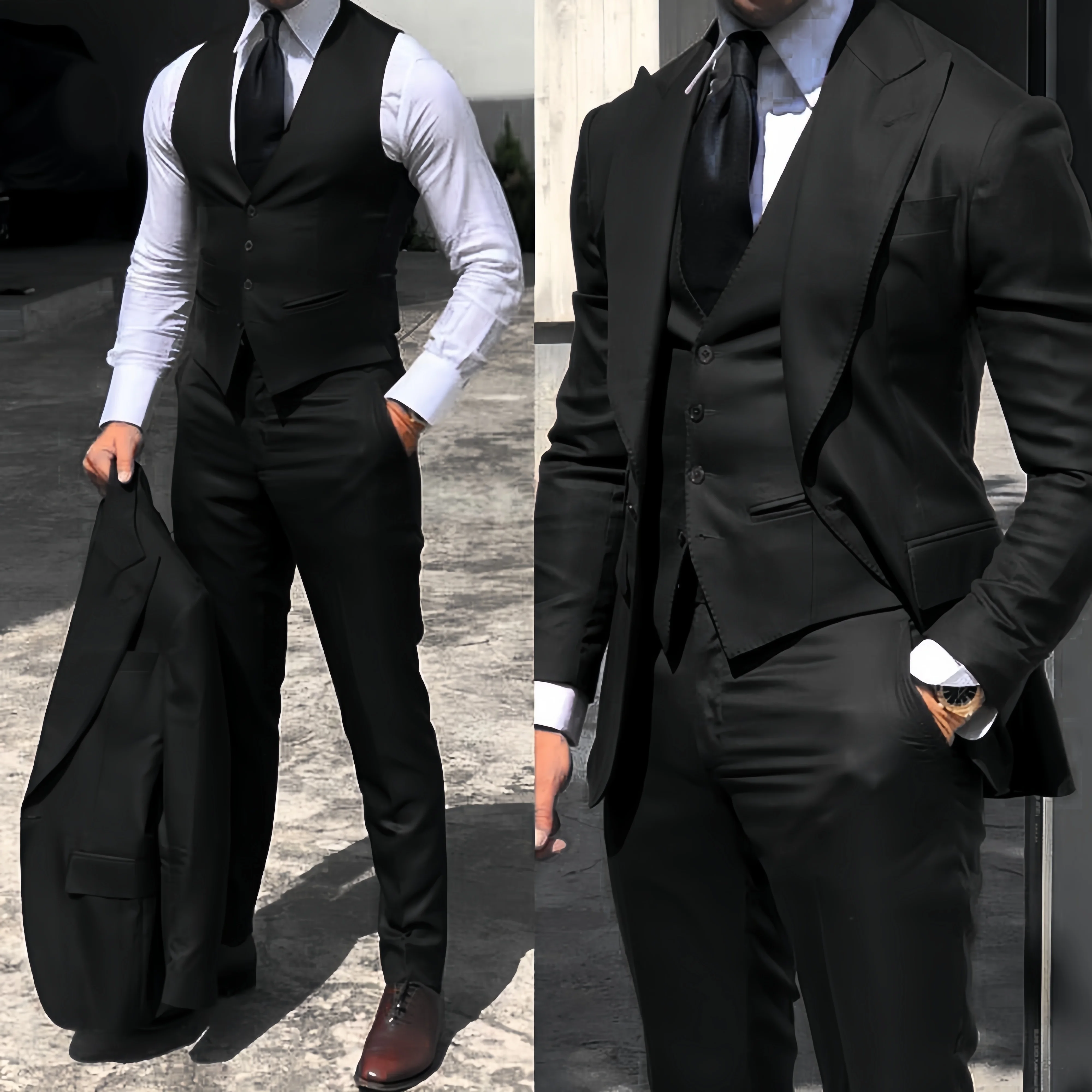 Trajes clásicos personalizados para hombres de negocios, chaqueta Formal con solapa de pico, chaleco, pantalones, esmoquin diario para graduación y boda, 3 piezas