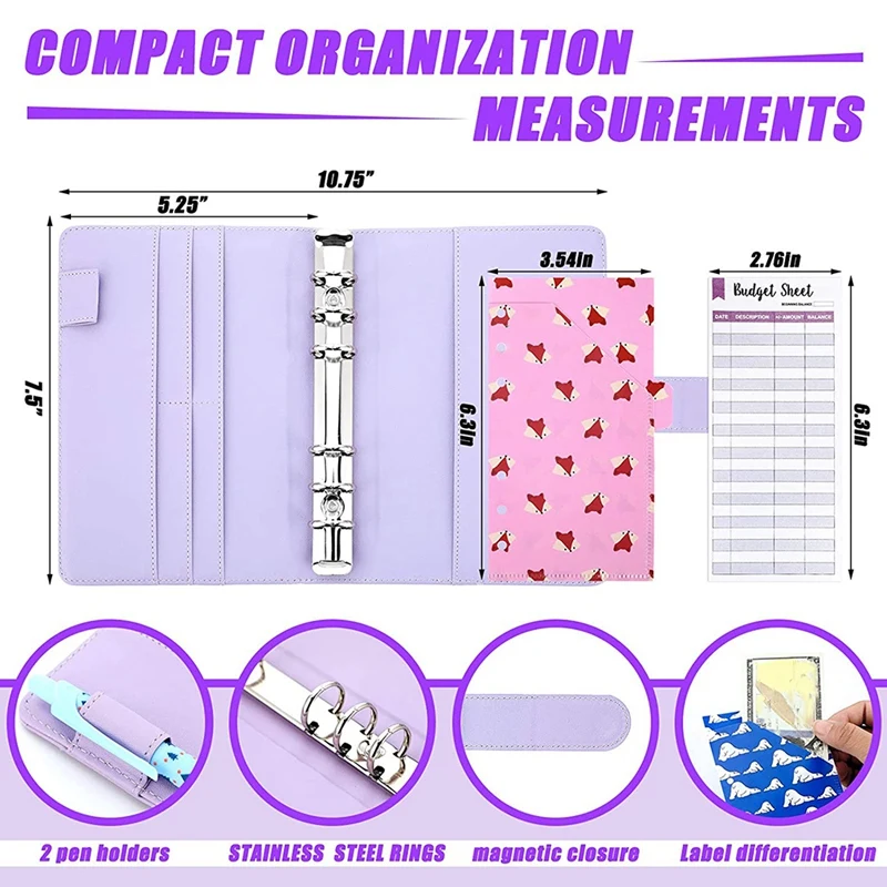 A6 PU Leather Binder Cover Cash Budget Envelopes System Budget Planner Binder Paper Sheets And For Planner Organizer