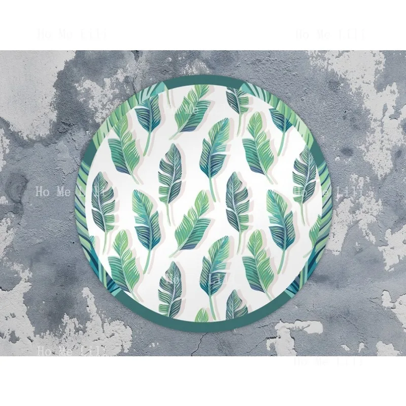 Alfombra cómoda de vinilo verde y redonda azul de plantas Molokai