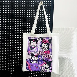 Sanrio Large Capacity Canvas Bag Kuromi Hellokitty Women's Singles Shoulder Bags Casual Fashion Versatile Shopping Bag Girl Gift