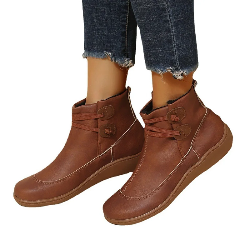 

Lynjacye/женские повседневные ботинки большого размера 43, 42, повседневные ботинки среднего кроя из искусственной кожи без шнуровки на толстом каблуке для верховой езды Botas Mujer 2025