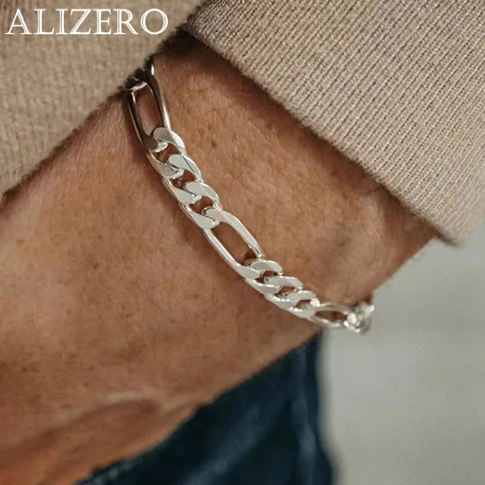 

ALIZERO 925 Sterling Silver 6mm Figaro Chain Bracelet For Men Simple NK Chain Women Bracelet Hip Hop Party Jewelry Wholesale