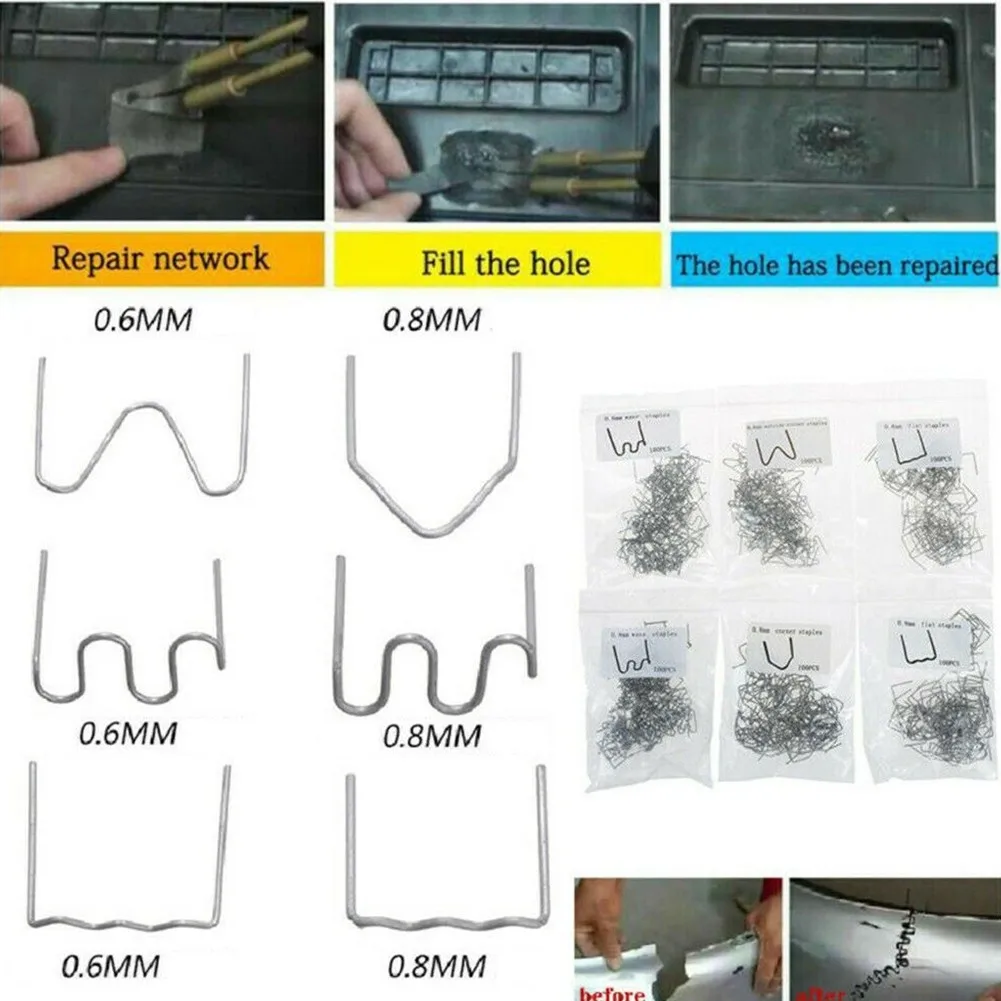 500PCS 자동차 범퍼 용접 기계에 대 한 0.6/0.8mm 핫 스테이플러 스테이플 플라스틱 용접기 손톱 수리 용접 와이어 키트