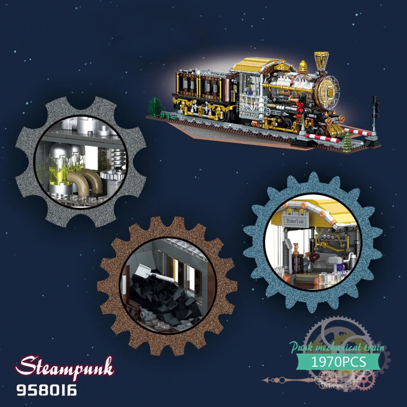 Film Spiel Steam Punk Eisenbahn Fahrzeuge Baustein Steampunk Mechanische Zug Bau Modell Ziegel Spielzeug Sammlung
