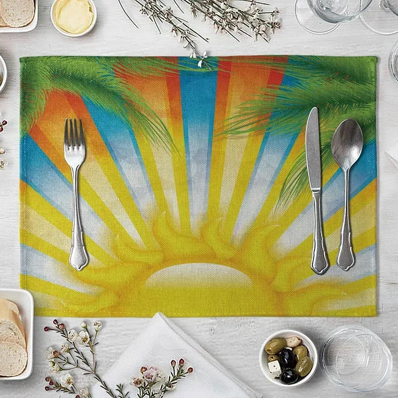 Table Mats for Dining  Seaside Beach Pattern  Placemat Coconut Tree Linen      Kitchen