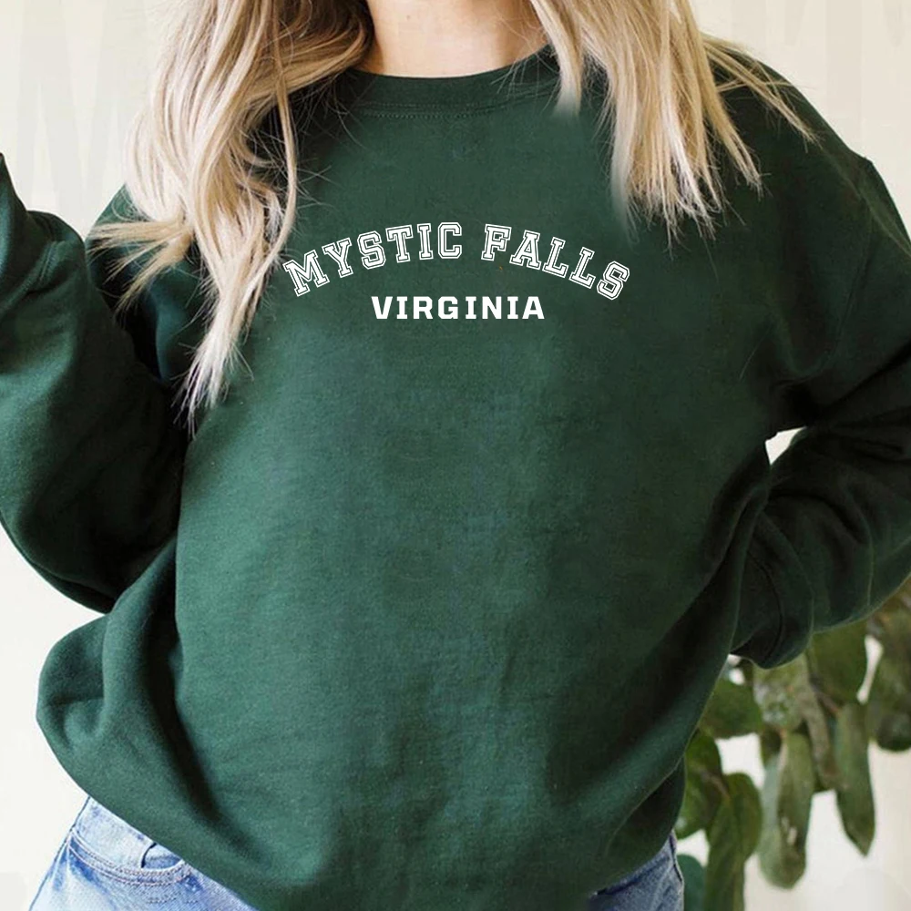 Retro Mystic Falls Virginia Sweatshirt The Vampire Diaries Hoodie Vintage Salvatore Crewneck Sweatshirts TVD Vampire Fan Gift