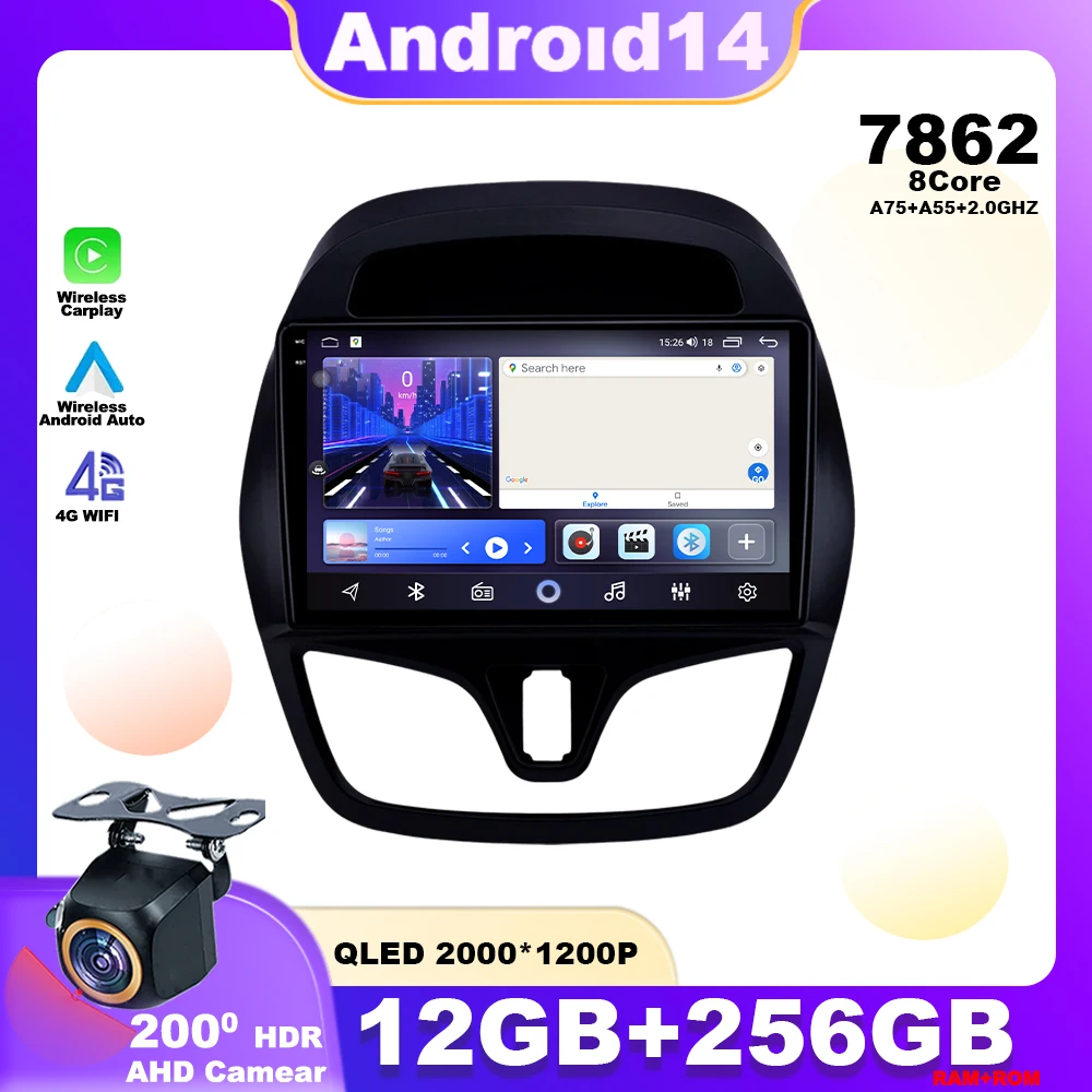 Android 14 Für Chevrolet Spark Beat 2015-2018 Auto Radio Multimedia Player Navigation GPS WIFI Drahtlose Carplay Kopf einheit