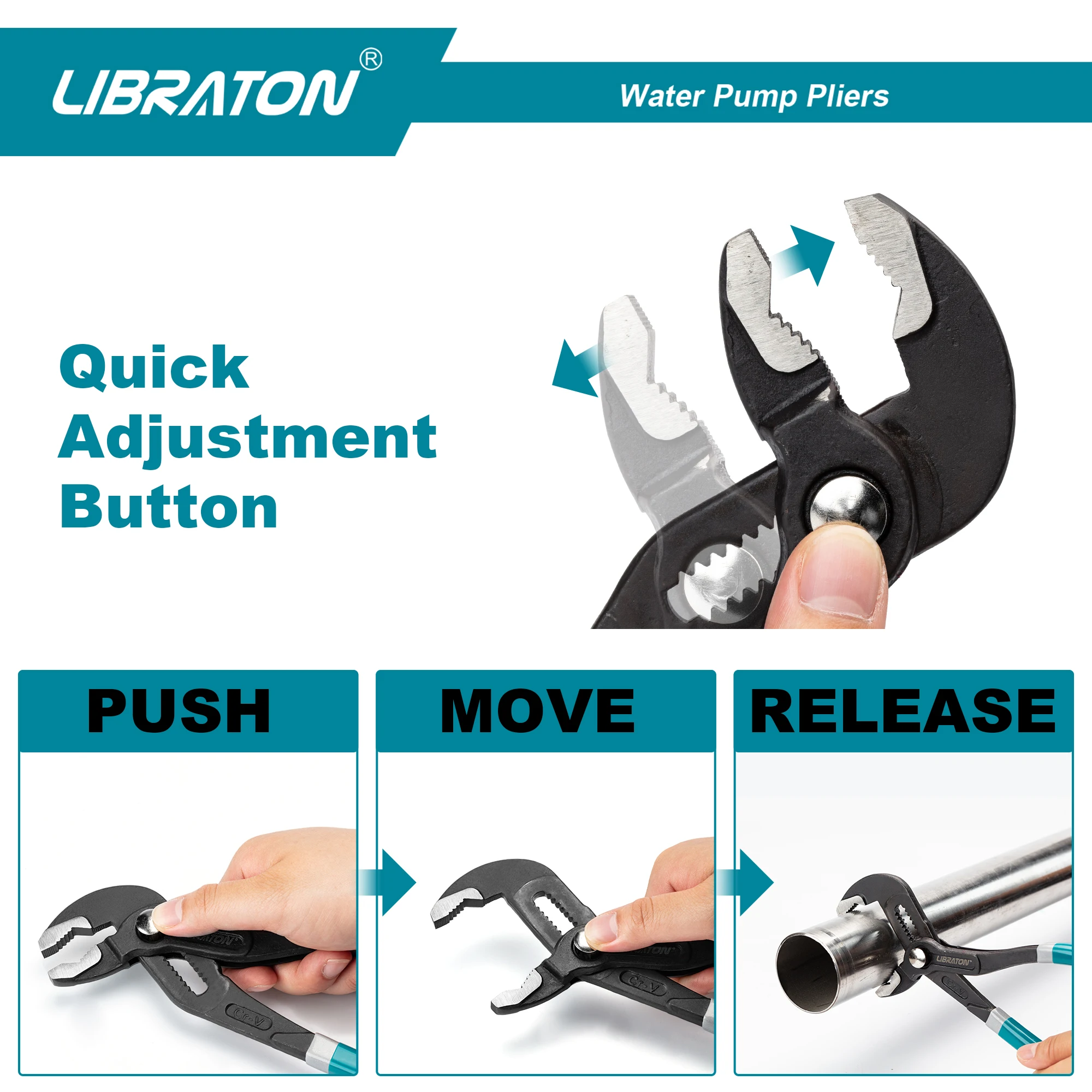 Libraton 12inch Water Pump Plier, Groove Joint Plier, Adjustable Plier, Ratcheting Push Button Adjustment Mechanism,Universal