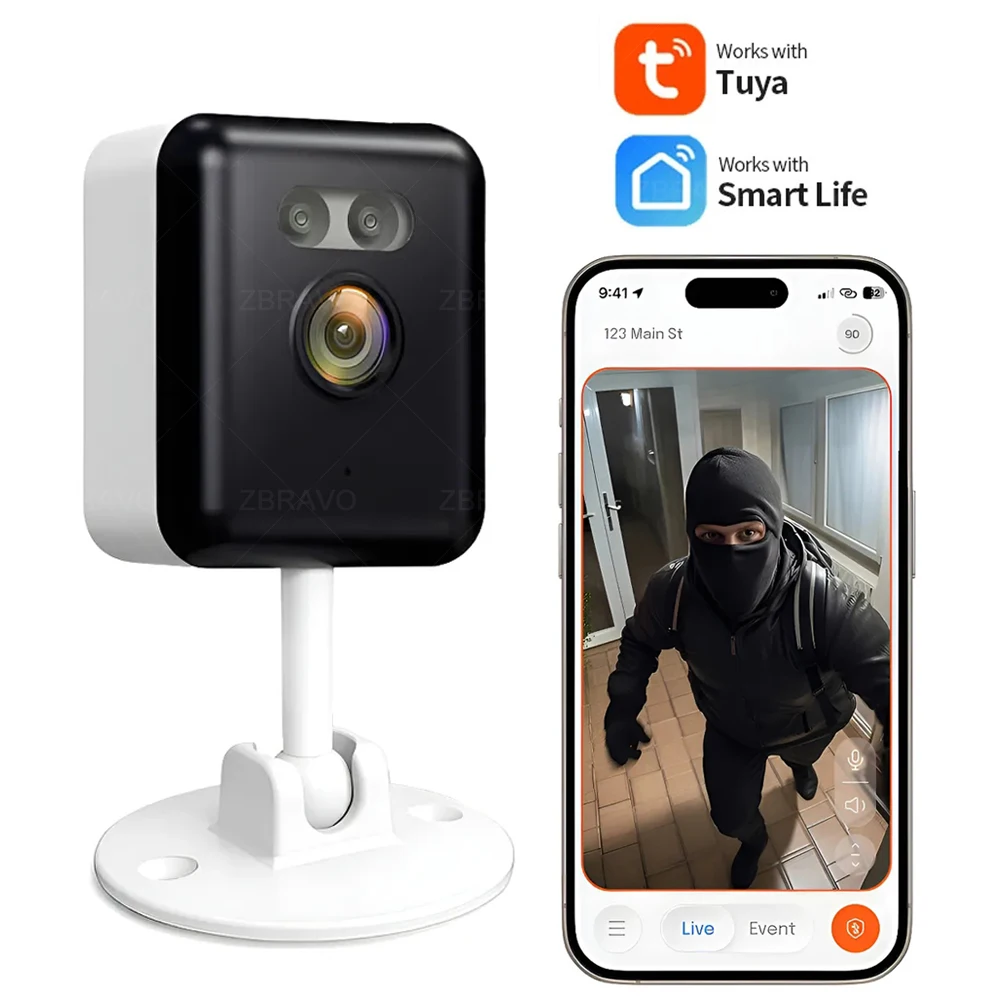 Tuya Smart Life 2K 5MP Indoor Mini WiFi Camera Home Security CCTV Motion Detection Siren Alarm Baby Monitor Color Night Vision