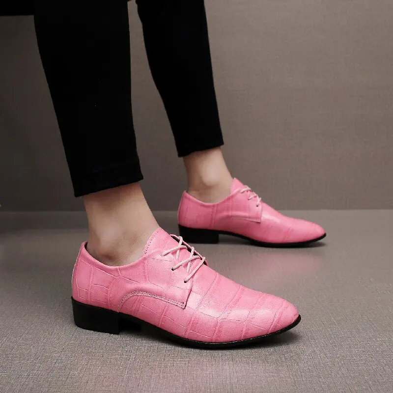 

Size 40 - 50 Classic Men Formal Leather Shoes Men Lace Casual Comfortable Breathable Fashionable Small Leather Shoes Pink