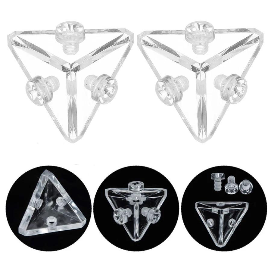 200PCS Acrylic Transparent Corner Braces Right Angle Joint Brackets Corner Codes Plastic Clips 3-Sided Thread Connect Brackets
