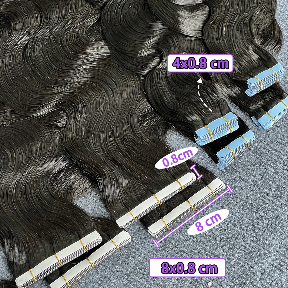 الجسم موجة بو الشريط في وصلات الشعر سلس بو الجلد لحمة اليد تعادل المواد اللاصقة 4x0.8 8x0.8 سم 100% الخام شعر بشري لعذراء #5