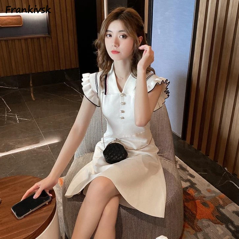 

Women Dresses Graceful Casual Summer Slim Short Sleeve College Students Fashion Korean Style All-match Streetwear Sweet Girls