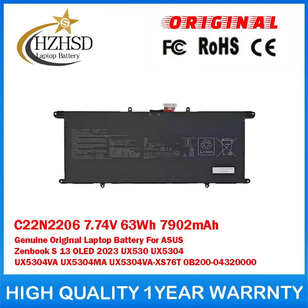 

Оригинальная аккумуляторная батарея C22N2206 7.74V 63Wh 7902mAh для ноутбука ASUS Zenbook S 13 OLED 2023 UX530 UX5304 UX5304VA UX5304VA-XS76T