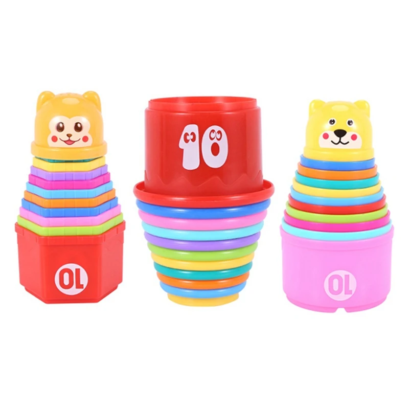 Stack Cup Toys Color Figures Folding Tower Funny Puzzle Piles Stacking Cup Letter Toy Kids Water Toys