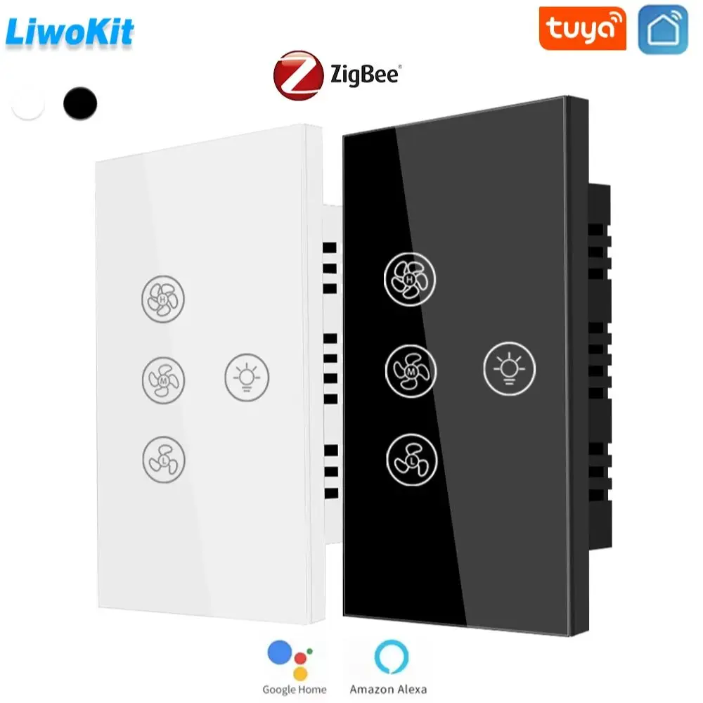 

LiwoKit Zigbee Tuya Smart Fan Light Ceiling Fan Lamp Switch Speed Adjust App Voice Control Alexa Google Home With Neutral Wire