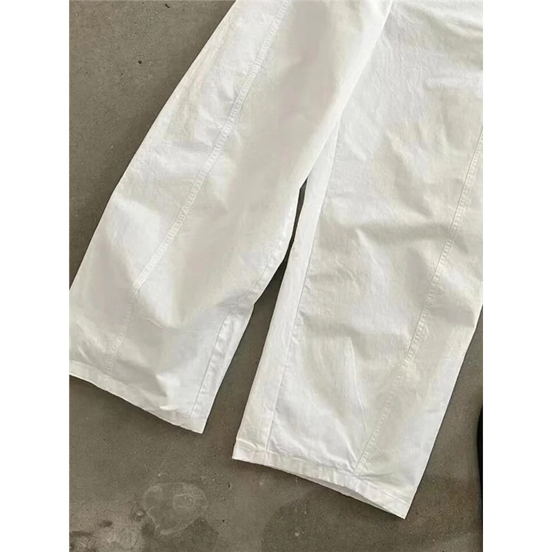 Consigliato Pantaloni da lavoro larghi dritti drappeggiati a vita alta da donna di piccole dimensioni bianchi estivi sottili Pantaloni casual