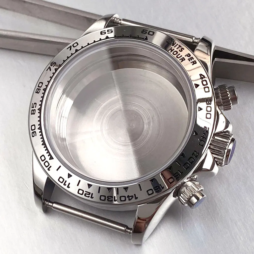 39mm VK63 Case Quartz Chronograph Multifunction Sapphire Crystal Stainless Steel Bracelet Silver Black Bezel Men Watch Parts