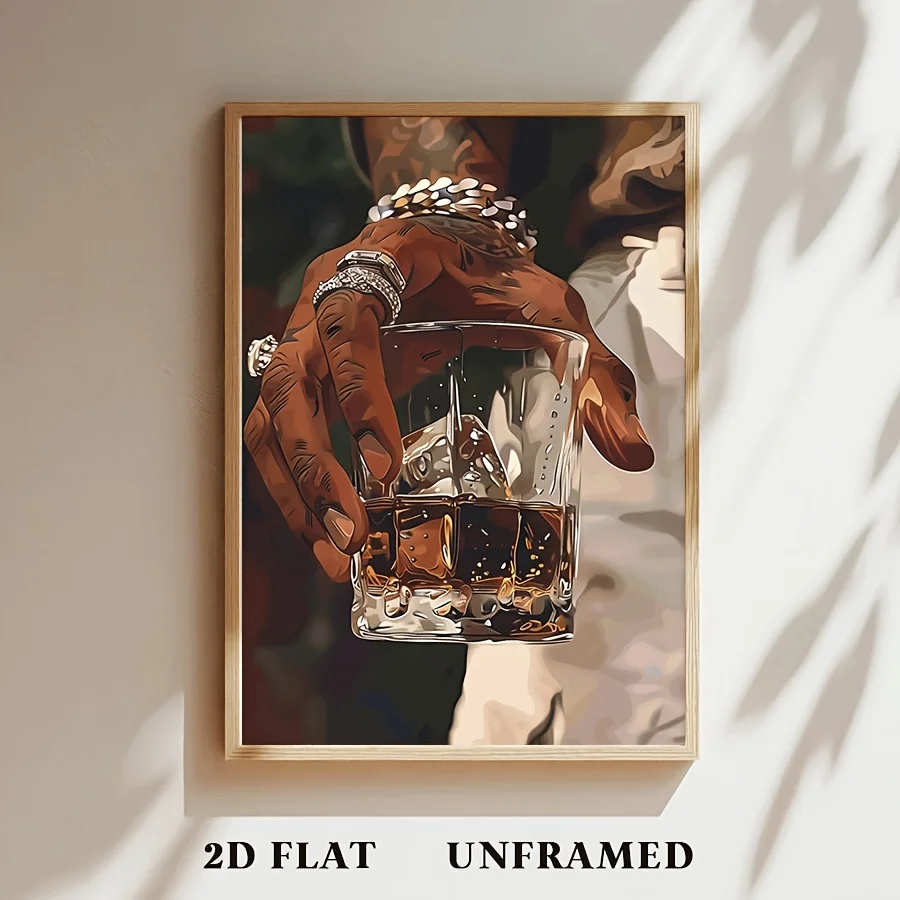 [2D Flat] 1 Unframed, Black and Alcohol Poster, Scotch Whisky Canvas Print, Modern Bar Decor, Vintage Canvas Wall Art, As a G