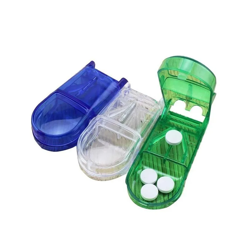 Rectangular Transparent Medicine Cutter Small Pill Tablet Cutter with Storage Compartment Box Medicine Organizer