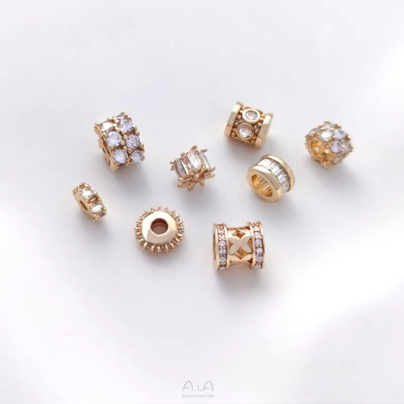 14K Gold-plated Inlaid Zircon Large Hole Bead Bucket Bead Passepartout Pendant DIY Bracelet Necklace Jewelry Accessories