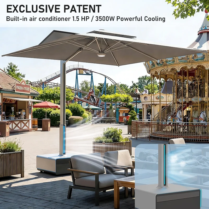 Solar Large Windproof Waterproof Cantilever Garden Parasol Commercial Outdoor Patio Umbrellas