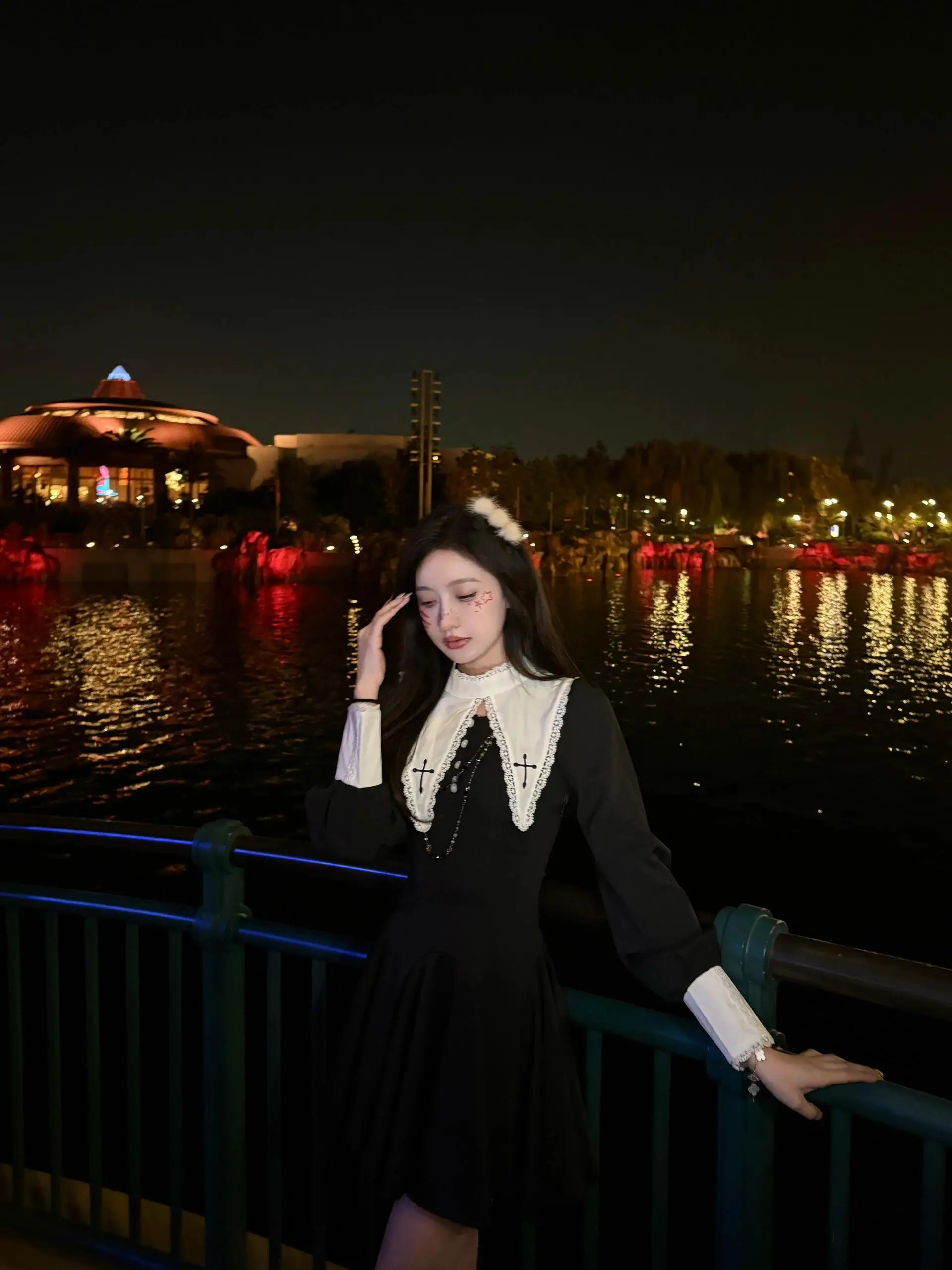 

loween Cosplay k Gothic Cross Stitched Lace Collar Dr R STUDIO Spliced Dr Stand Collar Gown Stage Costume