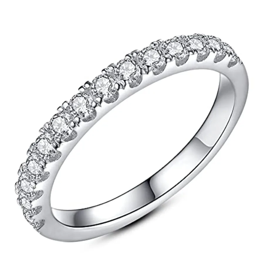 

IMOLOVE Moissanite Wedding Band Wedding Rings for Women 925 Sterling Silver Rings with 18K Gold Plated Eternity Stackable Engag