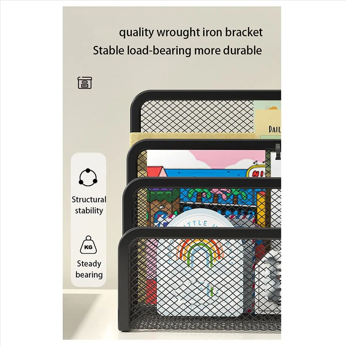Desk Mail Organizer Small File Holders Letter Organizer Metal Mesh Document/Filing/Folders/Paper Organizer for Desktop A