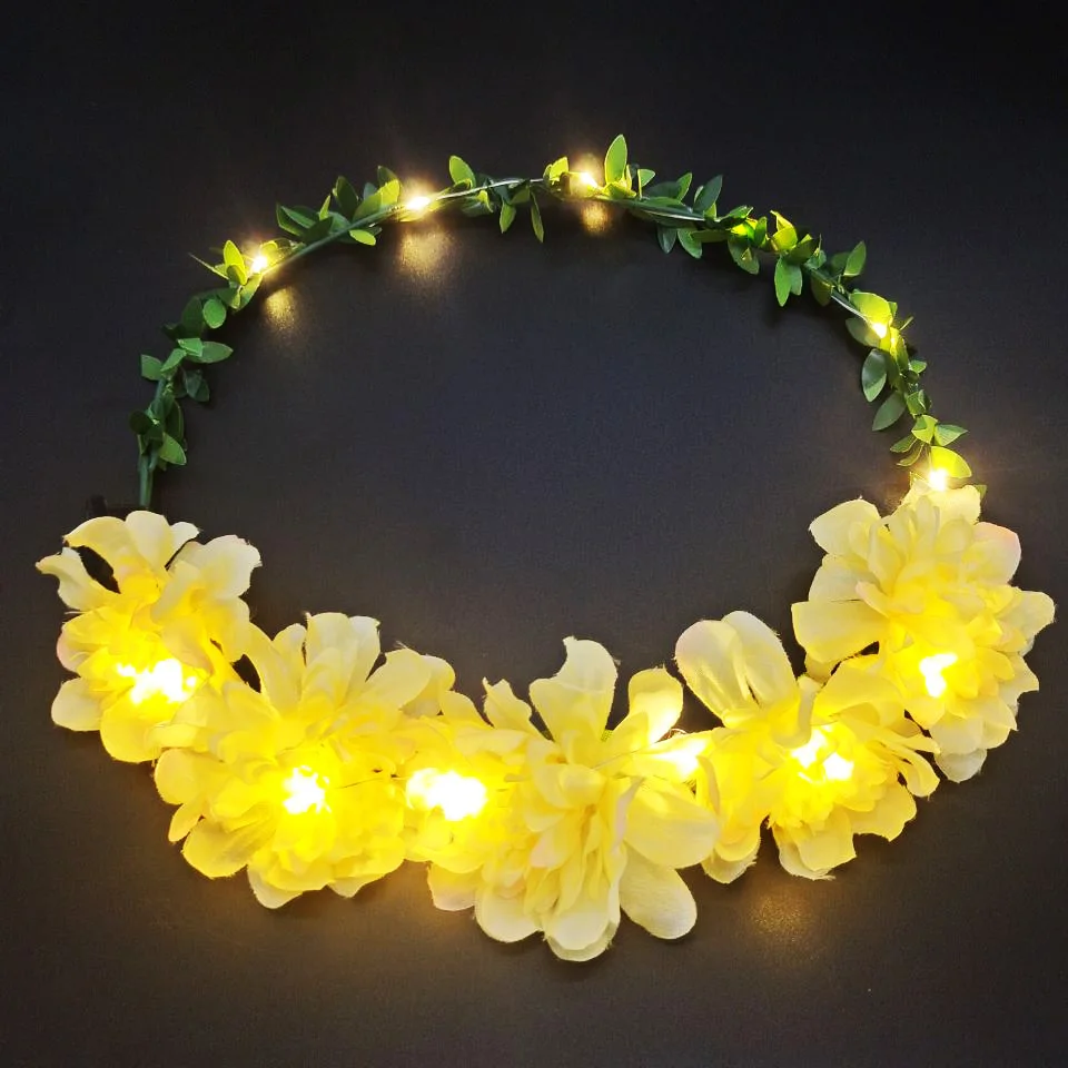 Glowing Garland Wedding Party Crown Flower Headband Led Lights Christmas Neon Garland Decoration Luminous Hair Headband