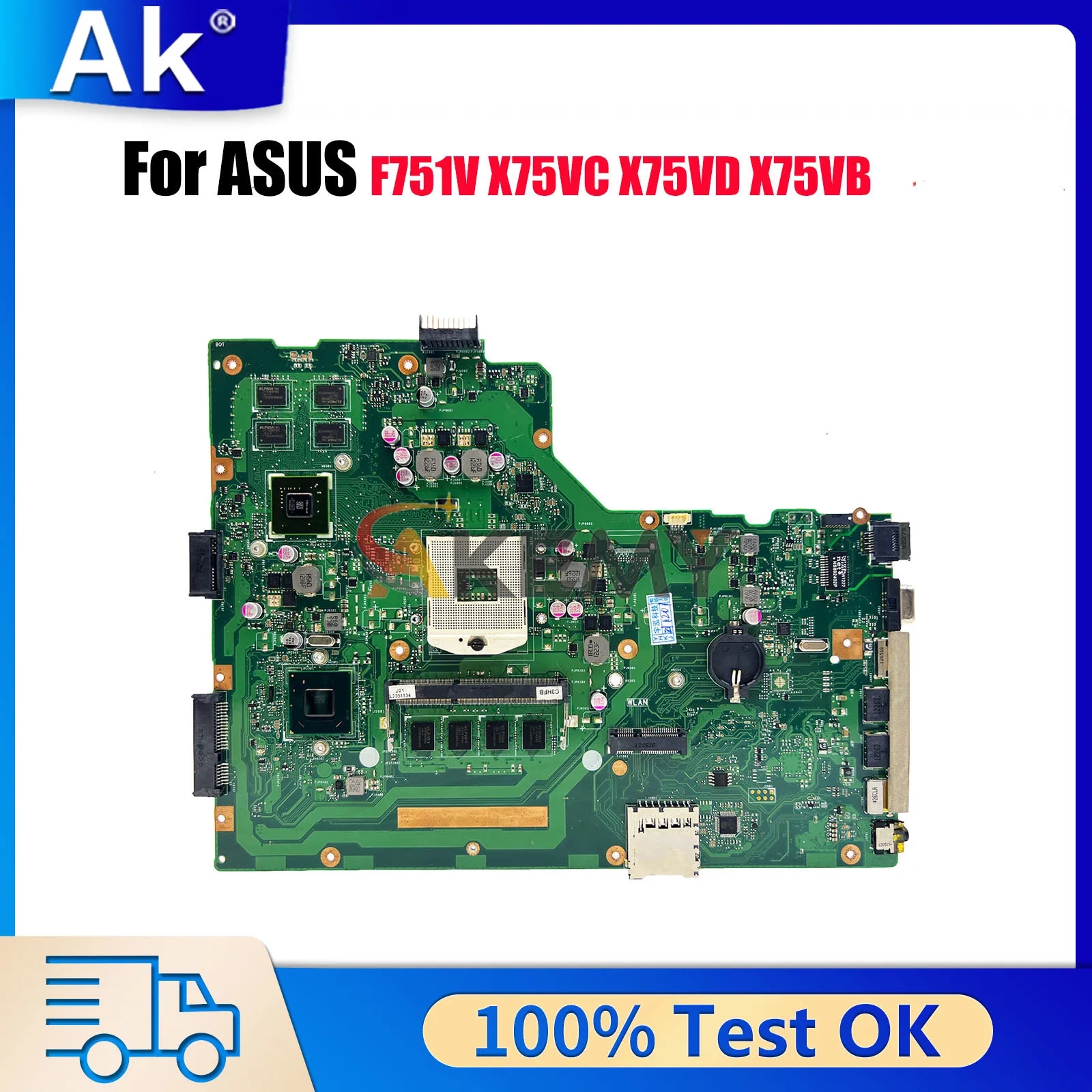

X75VD Laptop Motherboard For ASUS VivoBook X75VD X75VB X75VC F751V X75V Notebook Mainboard in stock 100% tests OK fast shipping