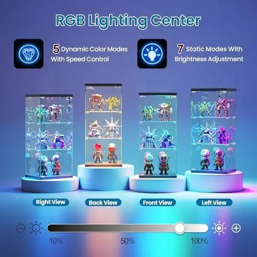 Glass Display Cabinet with Doors, 3-Tier Clear Curio Cabinet with RGB Lights for Collectibles, Figures, Books, 35.4" view 3