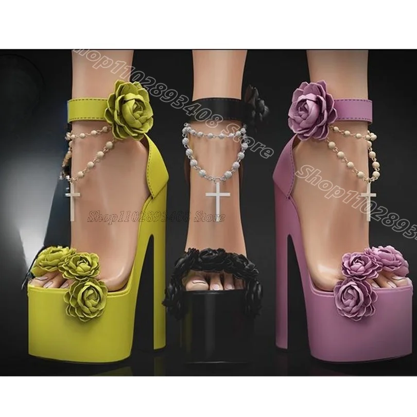 

Green Pearl Flower Platform Sandals Open Toe Ankle Buckle Cover Heels New Fashion Women Party Sandals 2025 Zapatos Para Mujere